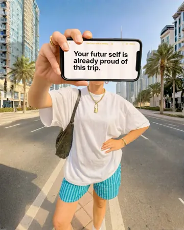 Werbeanzeige: Hand haelt ein Smartphone mit einer Textbotschaft vor eine Strassenkulisse